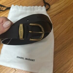 Isabel Marant Black Leather Belt with Gold Buckle